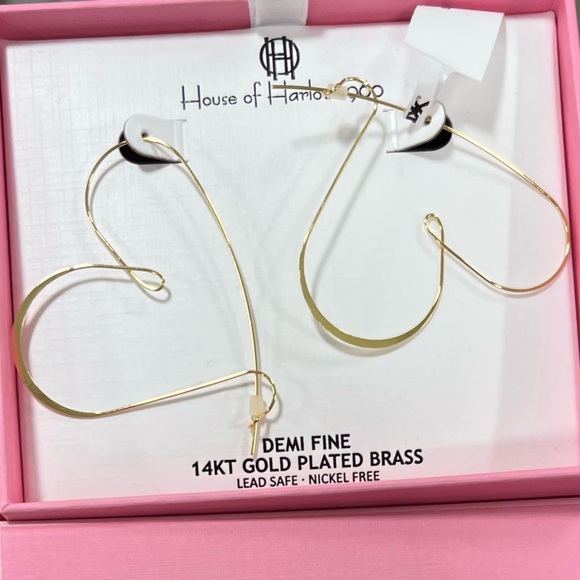 NWT ⚜️💛⚜️ House of Harlow 1960 gold tone large heart hoop dangle earrings - Picture 1 of 5